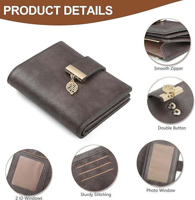yiijay Small Wallet Women RFID Blocking Leather Bifold Wallet Credit Card Holder for Women Ladies Compact Wallet Mini Purse With Zipper Pocket