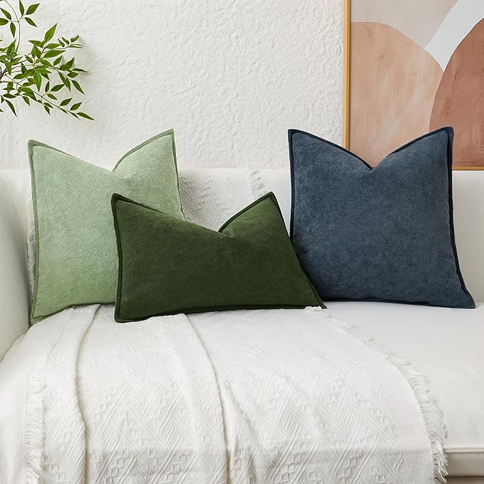 Kevin Textile Waterproof Decorative Pillow Covers Sage Green 22x22 Inch Pack of 2 Soft Boucle Textured Euro Pillowcases Elegant Accent Pillows for Couch Sofa Chair Bed Home Decor Indoor Outdoor