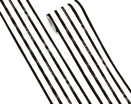 FLFK Wallpaper Border - Black and White Striped Wall Borders Decal Peel and Stick Trim 6" x 240"