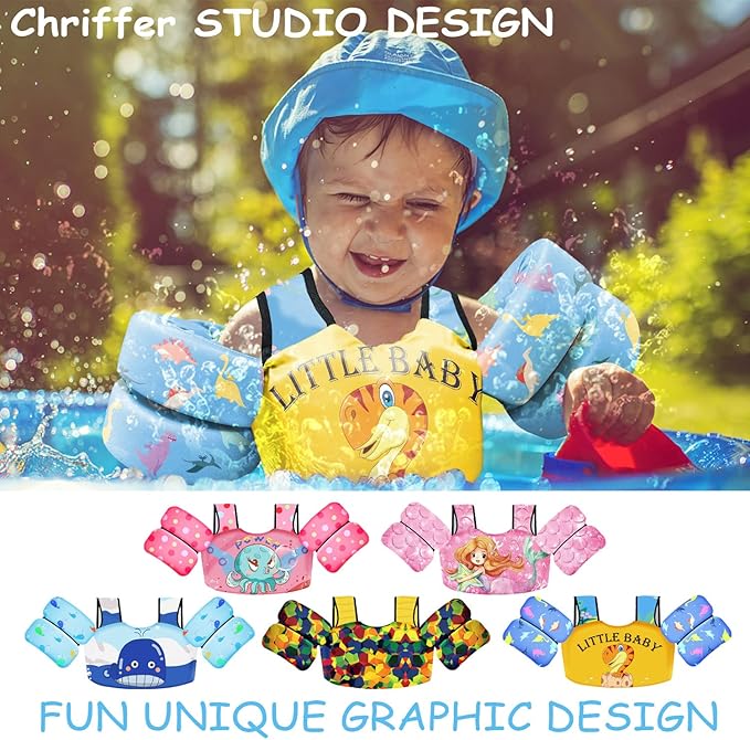 Chriffer Kids Swim Vest Life Jacket for 30-55 Pounds Boys and Girls, Toddler Floaties with Shoulder Harness Arm Wings for 2,3,4,5,6,7 Years Old Baby
