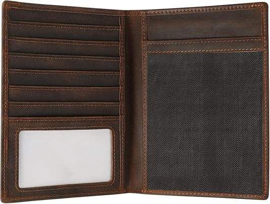 Genuine Leather Passport Holder, RFID Blocking Travel Wallet for Men & Women (Red Brown)