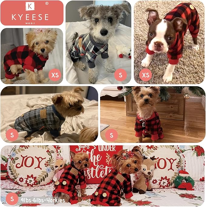 KYEESE Dog Pajamas Soft Plaid Pjs Comfy Doggie Jammies for Small Dogs Boy Girl Velvet Stretchy Dog Clothes Coat Pet Onesie, Grey, Small