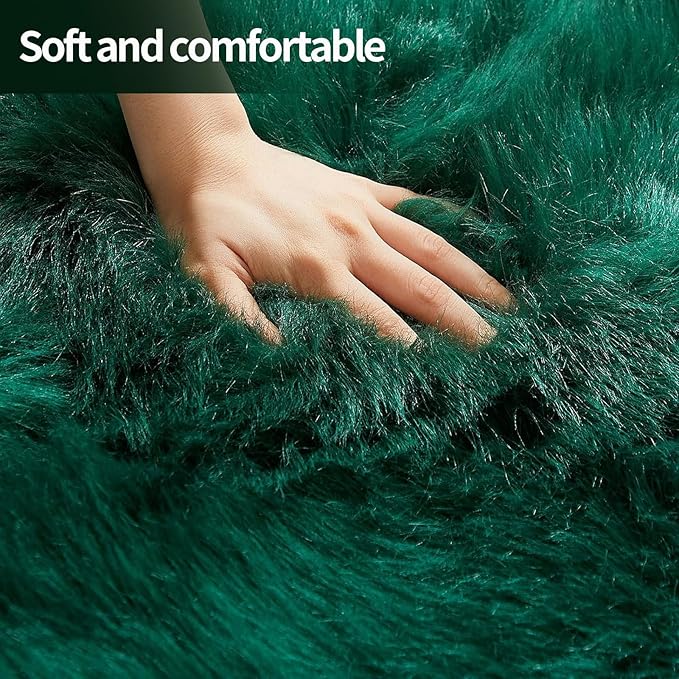 Green Samll Faux Fur Sheepskin Area Rug for Living Room Bedroom, 2 x 3 Feet Ultra Soft Shaggy Fuzzy Furry Carpet Chair Throw Rugs for Kids, Girls, Nursery Room Decor Dorms