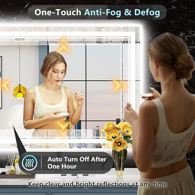 72x32 Inch LED Bathroom Mirror with Lights, Backlit & Front Lit, Anti-Fog Lighted Vanity Mirrors for Bathroom Wall, Dimmable, 3 Color Temperatures, Memory, Shatter-Proof, HD Tempered Glass