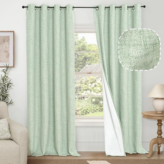 Lajode Sage Green Blackout Curtains for Living Room - Spring Linen Curtains 84 Inch Length Thermal Insulated Privacy Burlap Window Drapes for Bedroom Scandinavian Farmhouse, 2 Panels Each 52" Wide