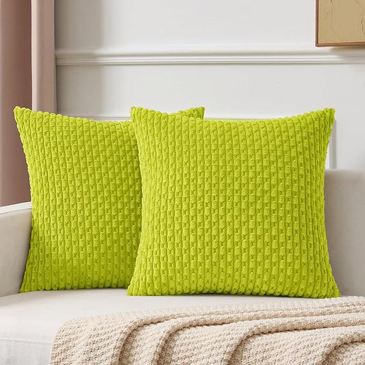 Kevin Textile Decorative Pillow Covers Set of 2 Striped Plush Corduroy Pillows Pillowcases Boho Home Decor Cushion Covers for Couch Sofa Bed Living Room 20x20 Inch, Christmas Green