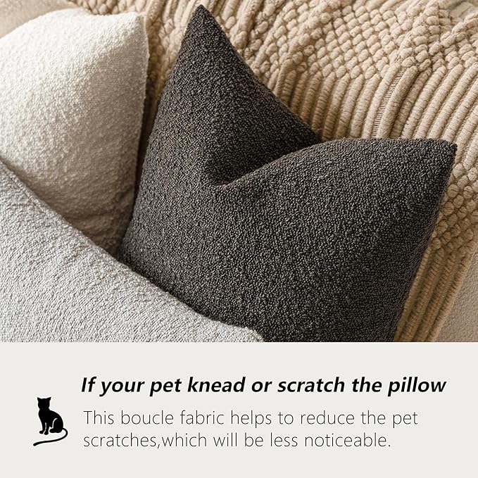 Foindtower Decorative Textured Boucle Throw Pillow Covers Accent Solid Pillow Cases Neutral Soft Cozy Couch Cushion Case for Chair Sofa Bedroom Living Room Home Decor 16x16 Inch,1PC,Dark Brown
