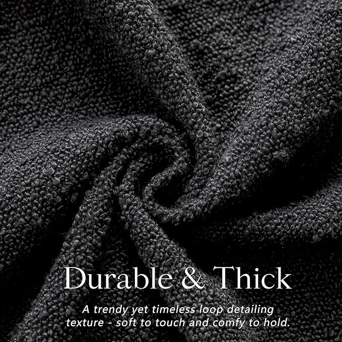 Foindtower Decorative Textured Boucle Throw Pillow Covers Accent Solid Pillow Cases Neutral Soft Cozy Couch Cushion Case for Chair Sofa Bedroom Living Room Home Decor 24 x 24 Inch,Black