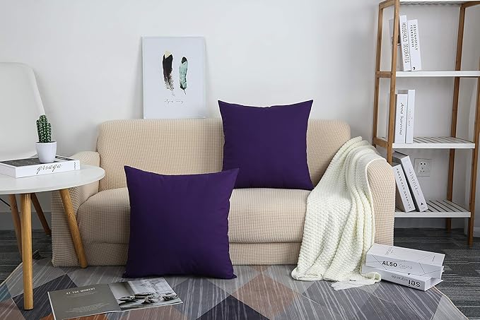 TangDepot Handmade Decorative Solid 100% Cotton Canvas Throw Pillow Covers/Pillow Shams, (28" x28" , Purple, 1 Count (Pack of 1))