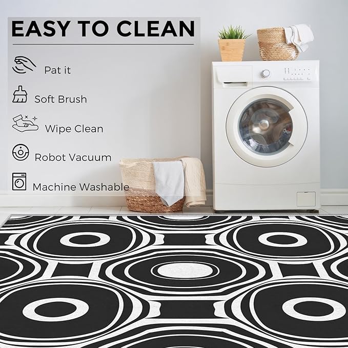 Black and White Geometric Rugs for Home Decor, 6x9 ft, Ring Circle Area Rugs for Living Room, Soft Non Slip Washable Modern Abstract Carpet Bedroom Decorations Dt-Ghf-31