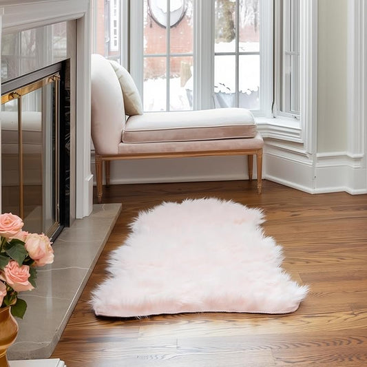 Super Area Rugs Ultra Soft & Fluffy Faux Sheepskin Rug, Light Pink 2 x 4 Feet Sheepskin Carpet for Bedroom Living Room