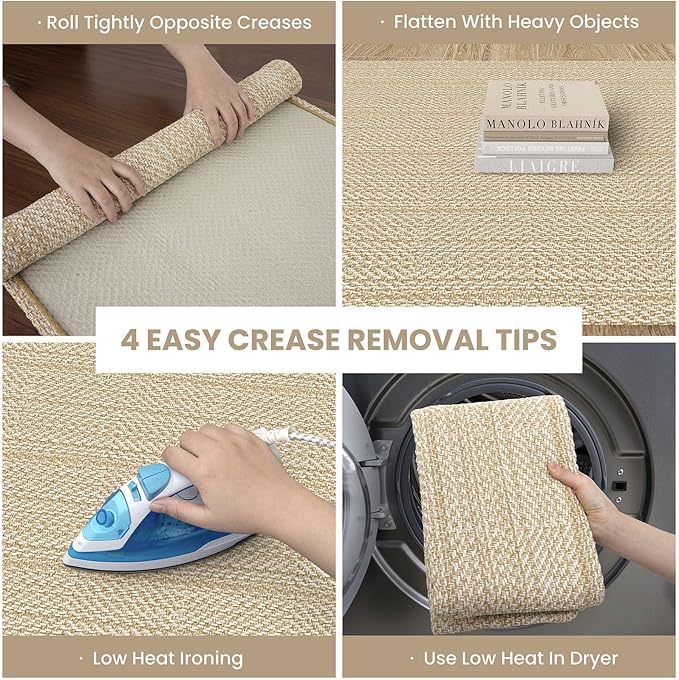 IOHOUZE Washable Exrea Long Hallway Runner Rug 3x18 Non Slip Rubber Backed Kitchen Runner Entryway Runner Indoor, Woven Rug Carpet for Kitchen Hall Entryway Stair, Warm Beige/Orange/Apricot