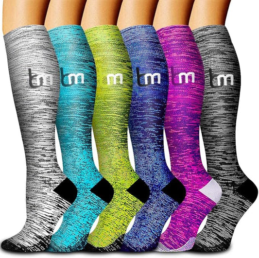 Bluemaple 6 Pack Copper Compression Socks for Women and Men Circulation-Best Support for Medical, Running,Nursing,Athletic