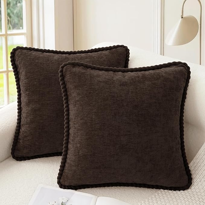 CaliTime Decorative Couch Throw Pillow Covers 20 X 20 Inches Pack of 2 Cozy Chenille Piping Edge Cushion Cases for Sofa Bed Living Room Home Coffee