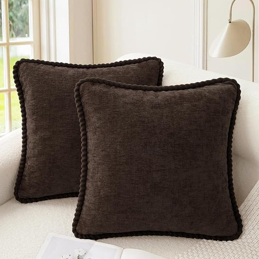 CaliTime Decorative Couch Throw Pillow Covers 20 X 20 Inches Pack of 2 Cozy Chenille Piping Edge Cushion Cases for Sofa Bed Living Room Home Coffee