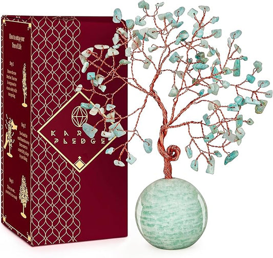 Crystal Tree of Life Home and Office Decor Gifts for Women, Amazonite Chakra Healing Stones Feng Shui Bonsai Tree for Positive Energy, Money, Good Luck, Christmas Decor, Birthday Gifts for Mom