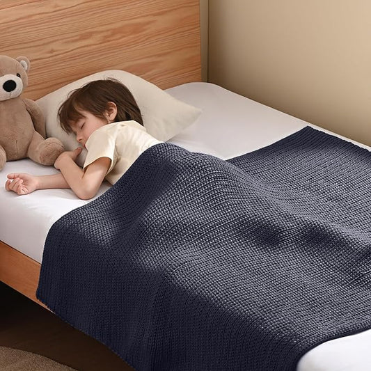 Guohaoi Knitted Weighted Blanket Kids (Dark Grey 50"x60" 10lbs) No Beads Cooling Heavy Blanket, Home Decor Breathable Chunky Knit Throw Blanket for All-Season Use