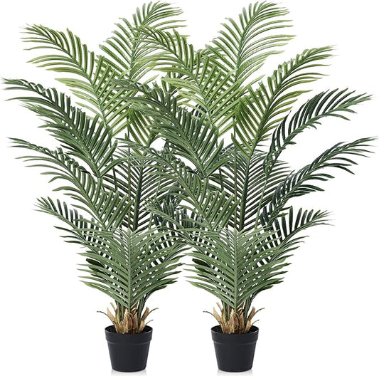 Artificial Palm Tree 4FT Tall Palm Trees UV Resistant Fake Plant Large Potted Faux Tropical Areca Palm Floor Plants for Indoor Outdoor Home Living Room Porch Patio Decor 2 Pack, VN125