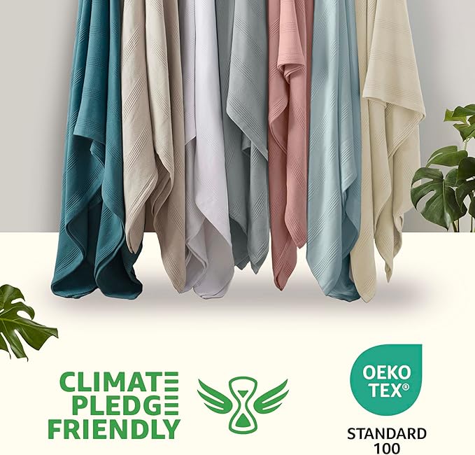 King Size 100% Cotton Blanket | Super Soft Breathable Lightweight Throw | All-Season Knit Blanket | Luxury Hotel Style | Easy Care | Oeko-Tex Certified | Light Blue