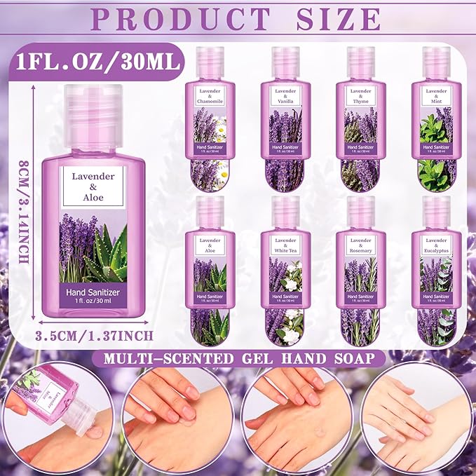 Frienda 24 Pcs Mini Hand Sanitizers Bulk Travel Size Lavender Scented Hand Sanitizers 1 Fl oz Pocket Sanitizing Moisturizes Cleans Hands for Guest Adults Family Office Travel Christmas Party Gifts