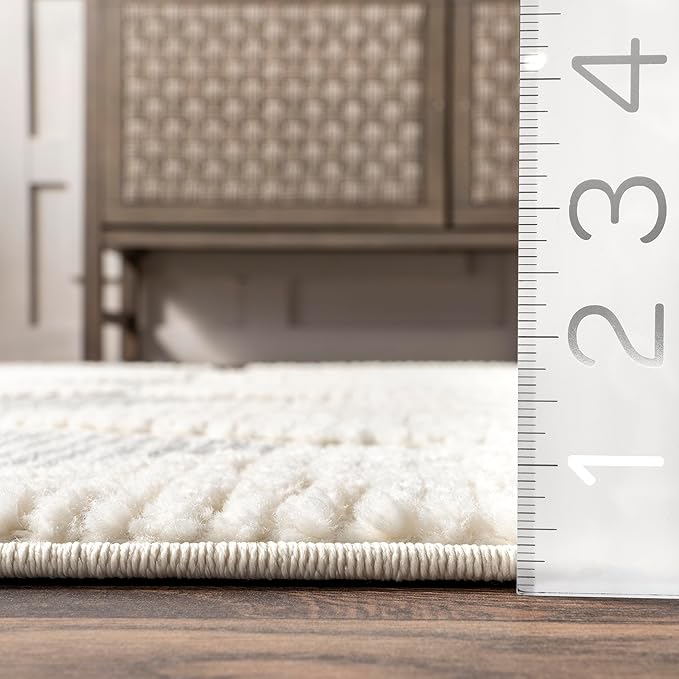 Nuloom Marissa Off-White/Grey, 2'8" x 8', Diamond, Tassel, Soft and Cozy, High Traffic, Stain Resistant, Easy Clean, Durable Runner for Bedroom, Living Room, Dining Space, Den, Foyer, Entryway