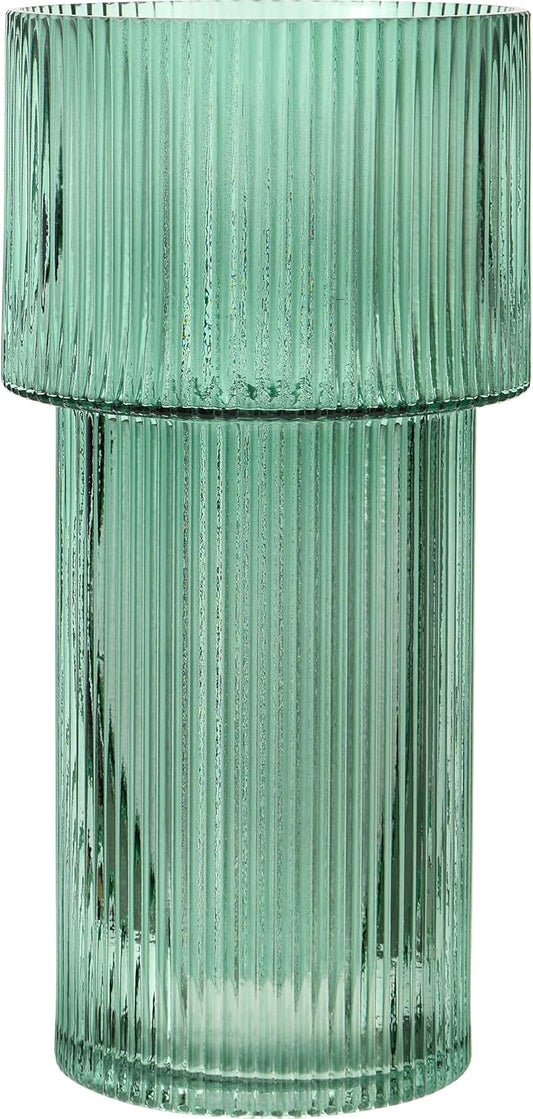 Large Glass Vase, 12 Inches Tall Vase for Flowers, Green Flower Vases for Bouquet, Modern Green Glass Vases for Living Room, Dining Table, Office, Entryway, Mantle, Shelf, Wedding Gifts