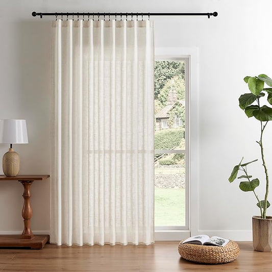 Joydeco Light Filtering Curtains 108 Inch Length for Bedroom, Linen Curtains 108 Inch Length 1 Panel Set for Living Room，White Semi Sheer Drapes 108 Inches Long with Rod Pockets