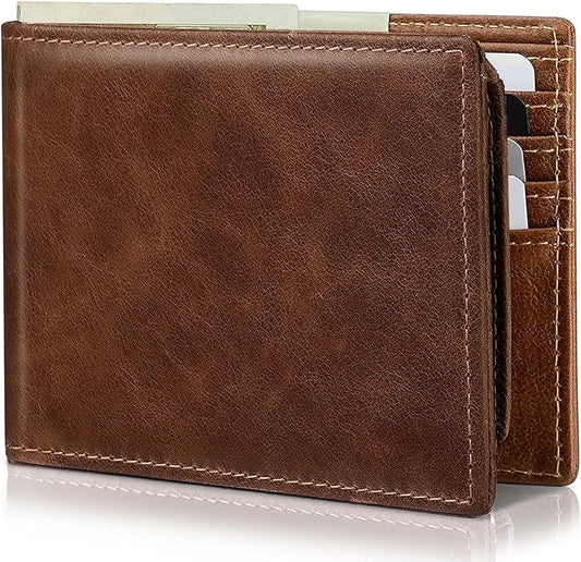 Artpaxy Mens Wallet Bifold Genuine Leather RFID Blocking Wallet for Men with 2 ID Windows 11 Card Holders 2 cash pockets 1 Gift Box