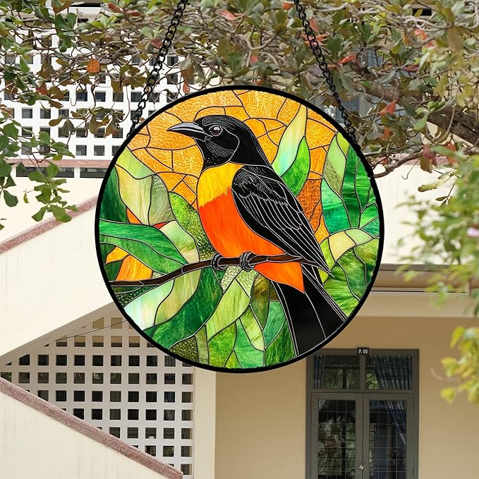 DASTOLL Stained Glass Window Hanging 4 Pcs Set Birds 9.8" - Cardinal Blue Jay Suncatcher Door Garden Sun Catcher Decor Birthday Christmas for Bird Lovers Mom Woman Nana Men