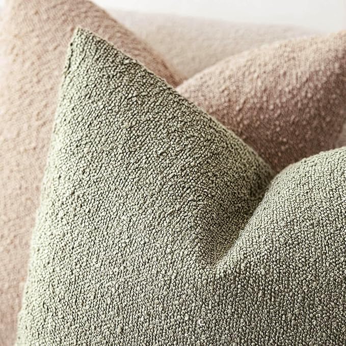 Foindtower Decorative Textured Boucle Throw Pillow Covers Accent Solid Pillow Cases Neutral Soft Cozy Couch Cushion Case for Chair Sofa Bedroom Living Room Home Decor 26x26 Inch,1PC,Dirty Sage Green
