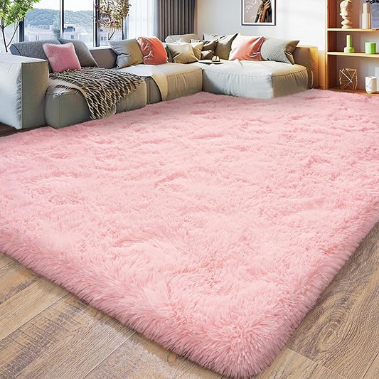 Ultra Fluffy Area Rugs for Living Room Bedroom, 6x9 Fuzzy Large Living Room Rugs, Thick Shag Rug for Dorm, Soft Non Slip Kids Girls Boys Rug for Home Decor Aesthetic, Pink
