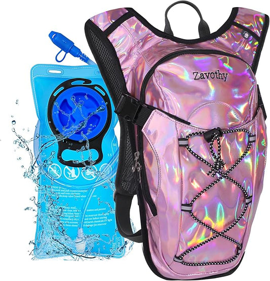 Reflective Hydration Backpack, Hydration Pack - Water Backpack with 2L Hydration Bladder, Essential for Festivals - Rave Hydration Pack for Hiking, Running, Cycling, and Festivals