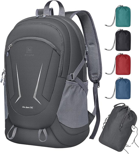 MIYCOO Backpack - Ultra Lightweight Packable Backpack for Travel Camping, 20L Hiking Back Pack Waterproof Foldable Daypack for Men Women Grey