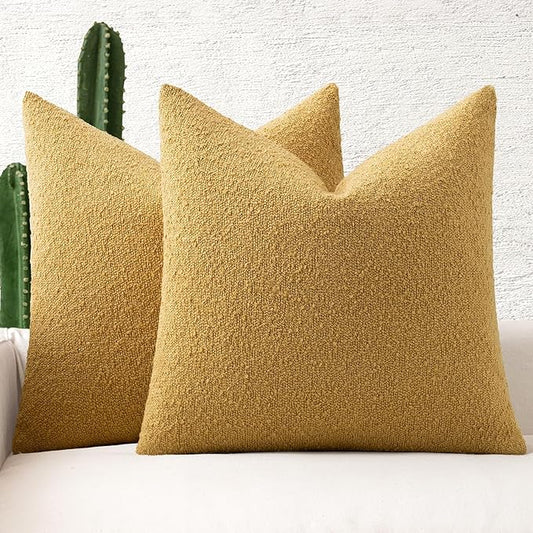 MIULEE 20x20 Inch Decorative Pillow Covers for Couch Bed Set of 2 Textured Boucle Neutral Winter Throw Pillows Gold Accent Solid Cushion Pillowcases Sofa Livingroom Home Decor