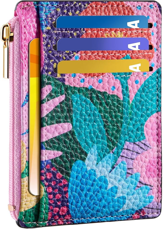Tipmile Credit Card Holder for Women Slim Minimalist Front Pocket RFID Blocking Wallet Small Compact Card Case with ID Window, Floral Bloom