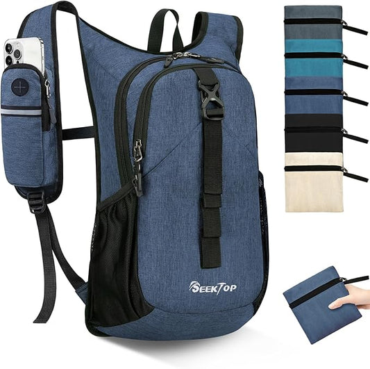 Seektop 15L Small Hiking Backpack for Women Men, Lightweight Hiking Packable Daypack with Phone Pocket for Travel Camping (Dark Blue, 15L)