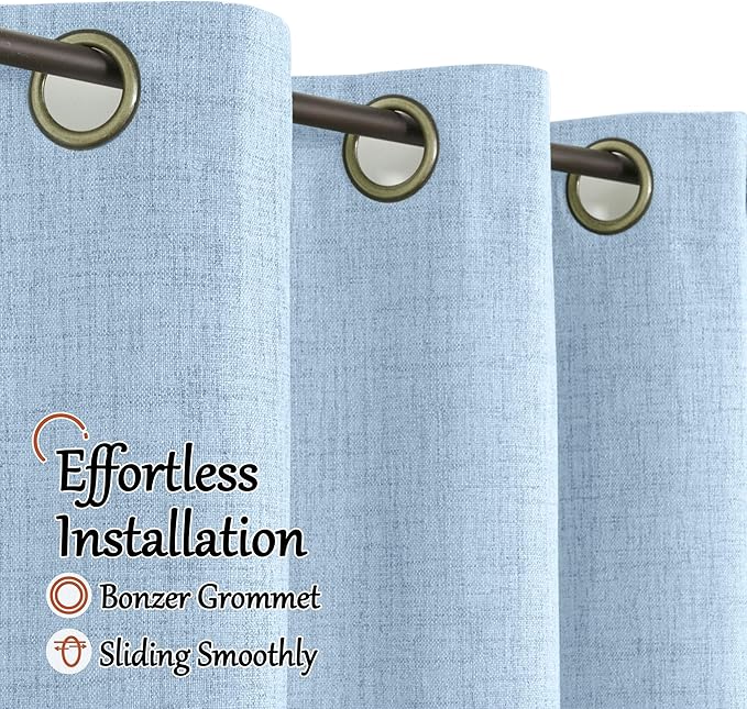 Lajode Blue Linen Blackout Curtains for Kids Bedroom Nursery 84 Inch Length 2 Panels, Thermal Insulated Full Room Darkening Noise Reducing Privacy Window Curtains for Boy Room, Each 52 Inch Wide