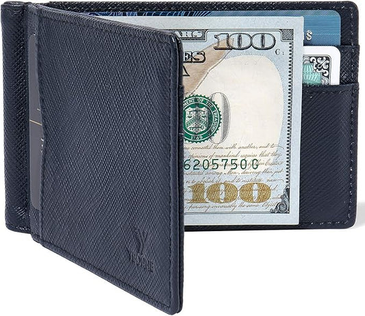 YBONNE Mens Slim Wallet with Money Clip Front Pocket RFID Blocking Thin Bifold Leather Card Holder Minimalist Mini Billfold