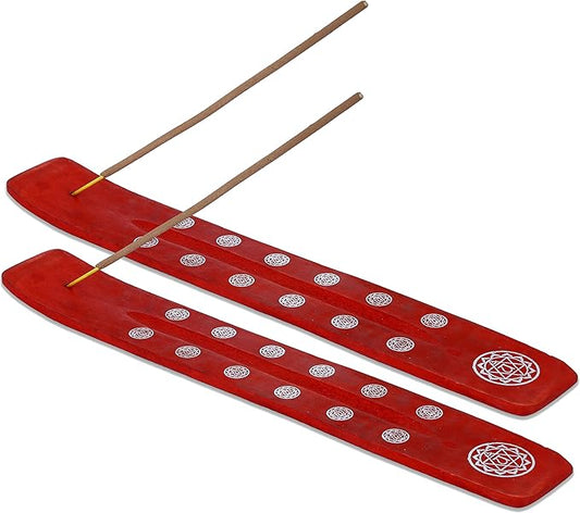Bless-International Traditional-Handmade-Burner Wooden-Incense-Stick-Holder Ash-Catcher-Stand for-Aromatherapy-Meditation-Yoga (Fire Red) 10 Inches, Pack of 2