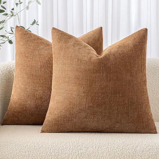 MIULEE Pack of 2 Decorative Throw Pillow Covers Soft Chenille Throw Pillows Solid Neutral Farmhouse Textured Cushion Covers for Couch Sofa Bedroom Living Room 20x20 Inch, Brown