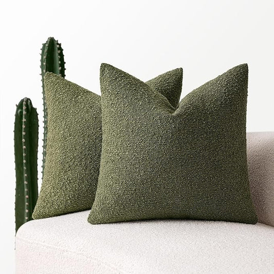 MIULEE 20x20 Inch Decorative Pillow Covers for Couch Bed Set of 2 Textured Boucle Neutral Spring Throw Pillows Olive Green Accent Solid Cushion Pillowcases Sofa Livingroom Home Decor