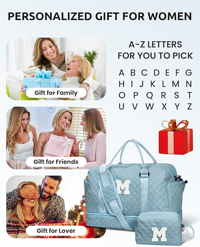 Vogewood Duffle Bag for Women - Personalized Overnight Weekender with Shoe Compartment, Shoulder Strap & Trolley Sleeve
