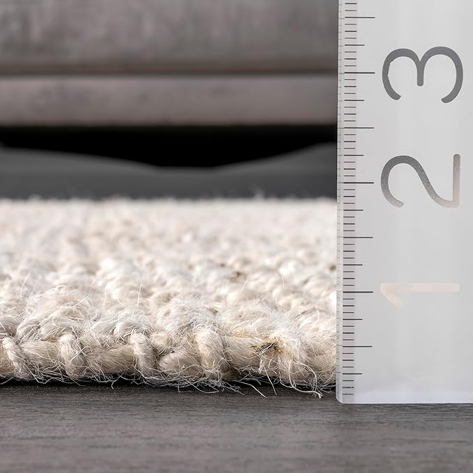nuLOOM Ashli Solid Farmhouse Jute Area Rug, 6' Square, Off-white