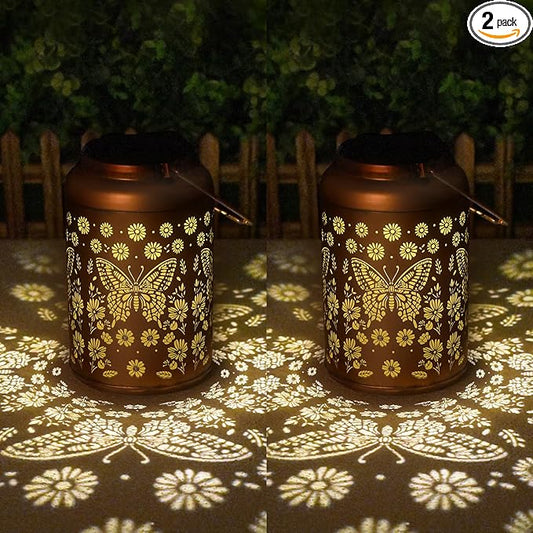 Birthday Day Gifts for Women Men Mom 2 Pack Butterfly Solar Lanterns Outdoor Waterproof - Butterflies Solar Lights Garden Decor, Outdoor Decor for Patio, Yard