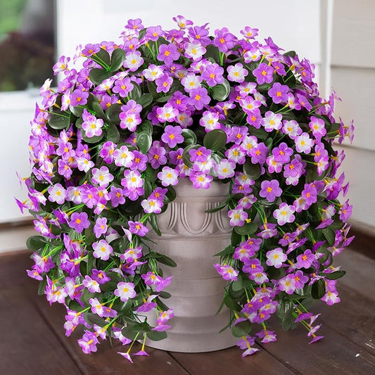 HyeFlora 2PCS Artificial Hanging Flowers for Outdoors, Faux Daisy Plants Fake Silk Orchid Long Stems UV Resistant Mums for Home Garden Wall Party Indoor Outdoor Decor(Light Fuchsia and Fuchsia)