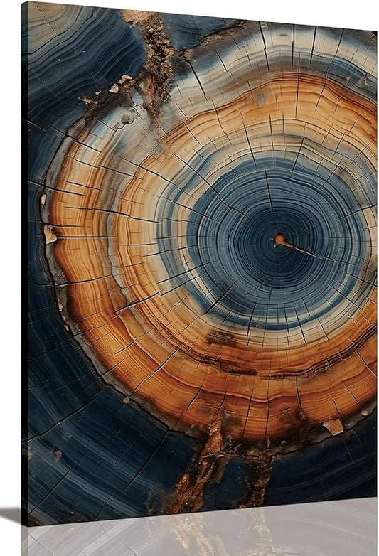 IBHJSART Framed Tree Ring Canvas Wall Art Vintage Colorful Wood Stump Painting Prints Modern Minimalist Pictures Neutral Nature Rustic Farmhouse Decor Living Room Bedroom Bathroom Office