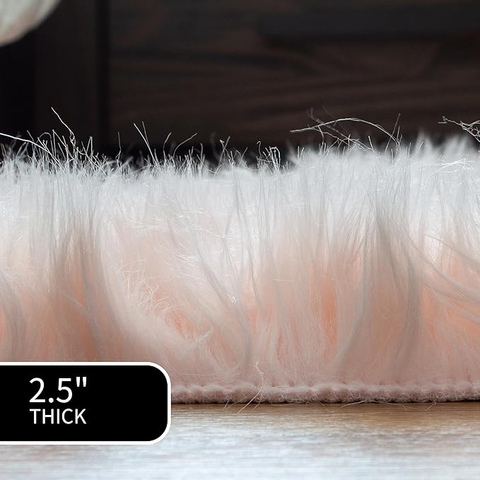 Super Area Rugs Ultra Soft & Fluffy Faux Sheepskin Rug, Light Pink 2 x 6 Feet Sheepskin Carpet for Bedroom Living Room