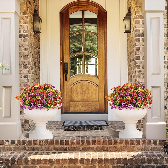INQCMY Artificial Flowers for Outdoors Faux Plants Fake Flowers Spring Summer Decoration,12 Bundles Faux Silk Colorful Daisy Realistic UV Resistant for Outside Home Planter Window Porch Patio Yard