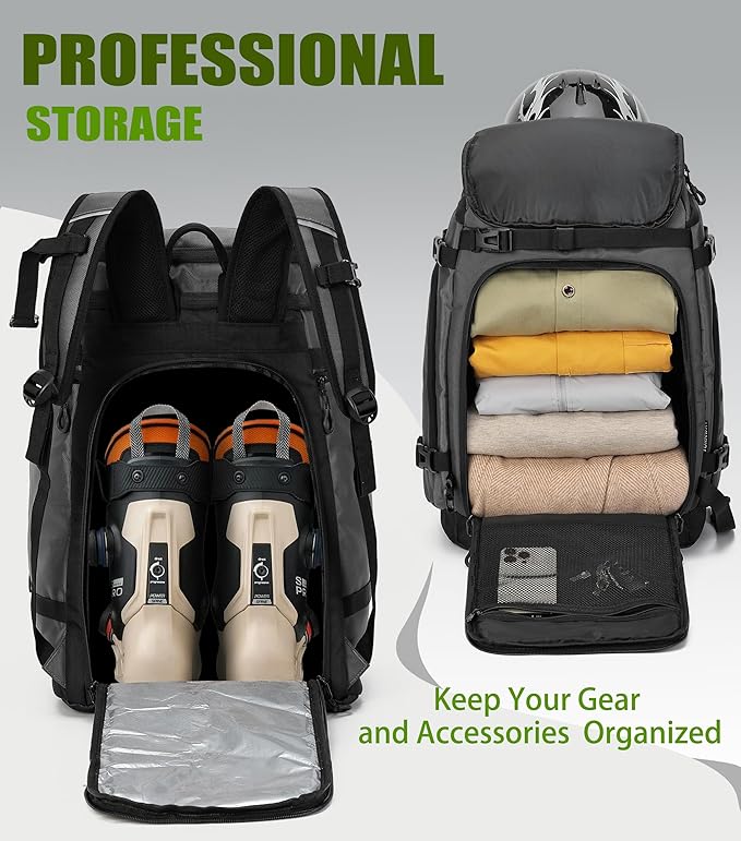 New Ski/Snowboard Boot Bag/Skating Bag | Excellent for Store and Transport Gear, Helmet, Goggles & Accessories | Travel with Waterproof Exterior, Reflective Strip for Men, Women (Gray)