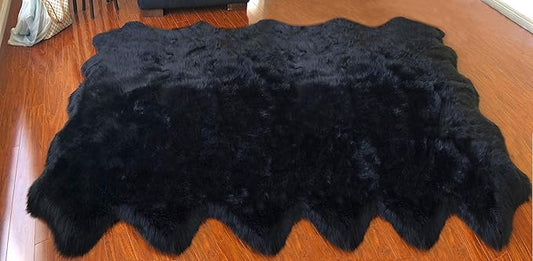 Free Shape Luxury Soft Fluffy Shag Area Rug Duo Decto 12 Pelts 6'x12', 180x360cm - Vegan Fur Ultra Soft Indoor Carpet Nursery Rugs for Bedroom Home Decor, Black